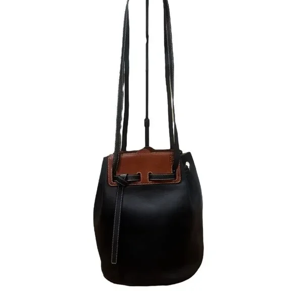 LOEWE Black Bicolor Whiskey Brown Small Lazo Bucket Bag Auth - Picture 2 of 14